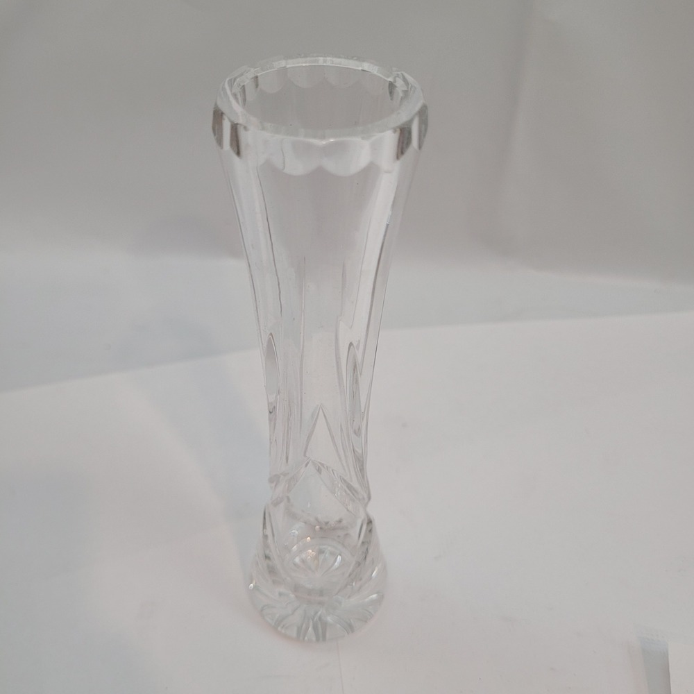 Vintage Cut Crystal Bud Vase 6 Inch Clear Geometric Tapered Glass
